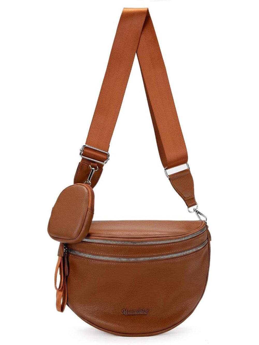 Soft Vegan Leather Crossbody Bags for Women Large Double Zipper Bum Bag Purse wi
